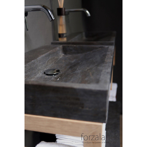 Forzalaqua Palermo wastafel - 60x40x9cm - zonder kraangat - gezoet hardsteen (zwart) FO100070